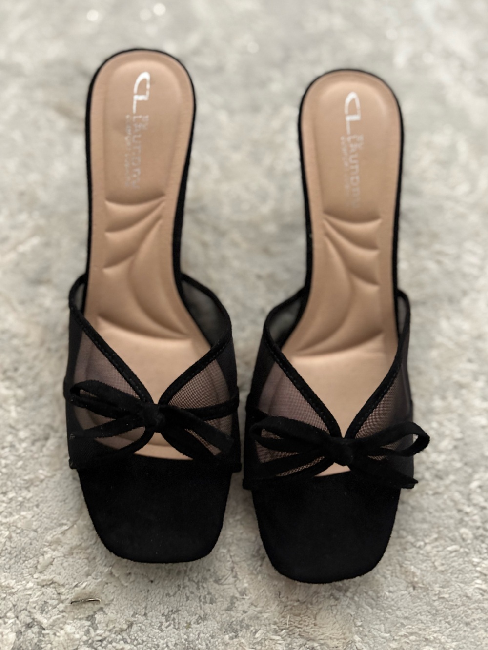 New❗️Chinese Laundry Black Mesh Bow Slide Sandals